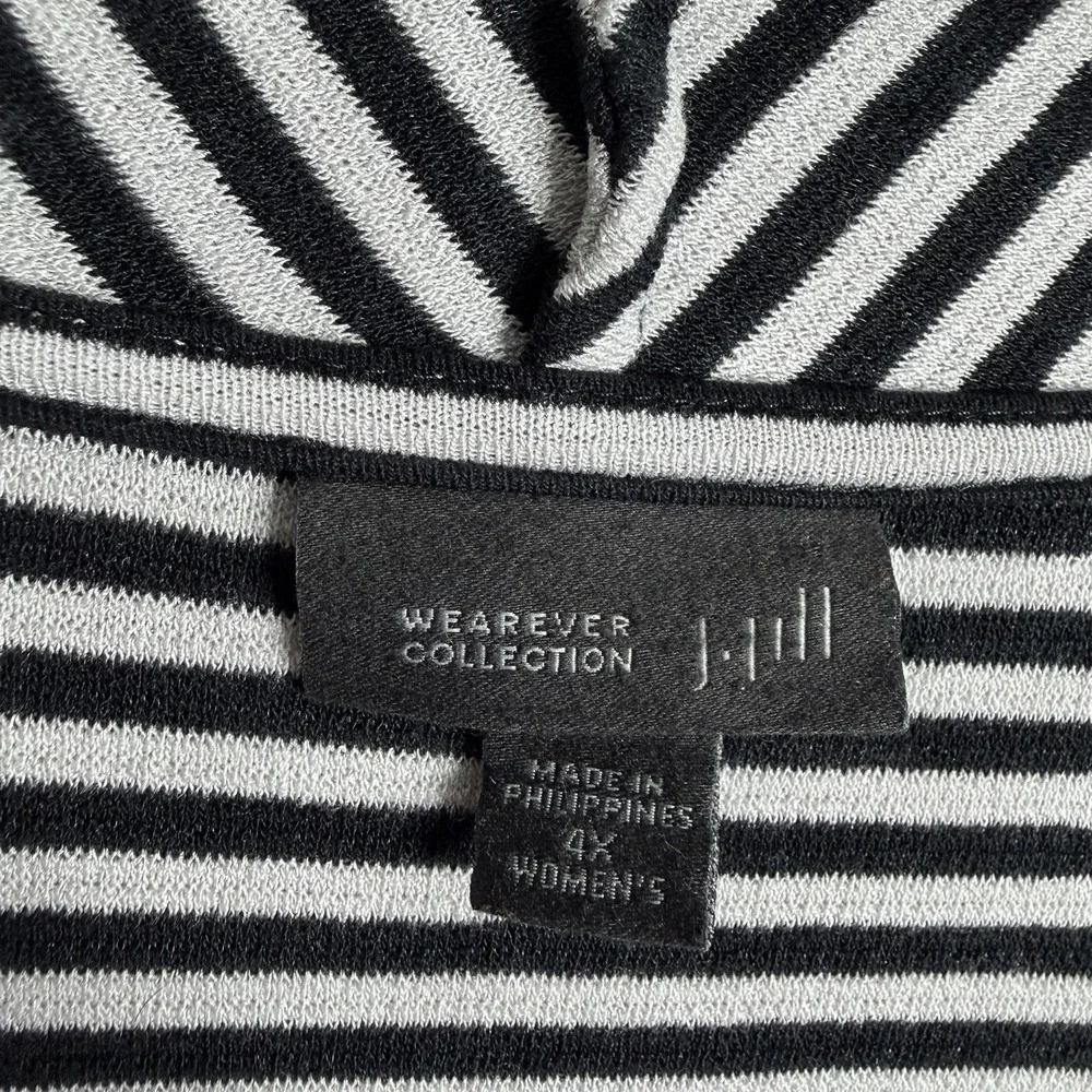 J. Jill Wearever Open Front‎ Cardigan 4X Side Slit Gray Black Stripe Stretch